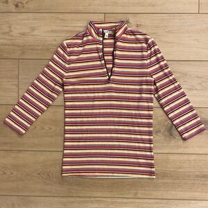 Express One Eleven Womens Multi Color Striped Ribbed Quarter Zip Top Small